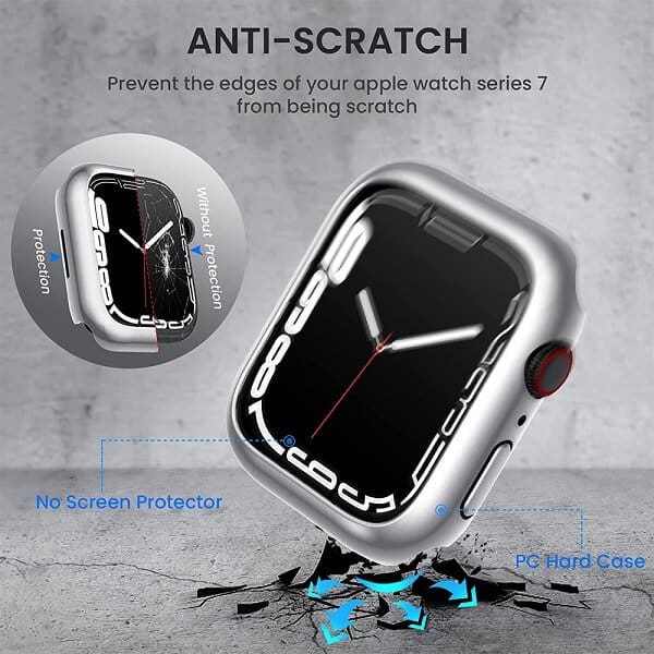 For Apple Watch Series 8 /7 45mm & 41mm Clear Gel Shockproof Protective Case Cover (Silver) For Apple Watch Series 8 /7 45mm & 41mm Clear Gel Shockproof Protective Case Cover (Silver)